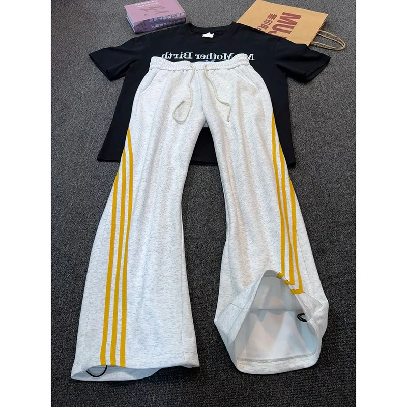 美式复古三条杠运动卫裤男女秋季慵懒松弛感裤子宽松直筒阔腿裤
