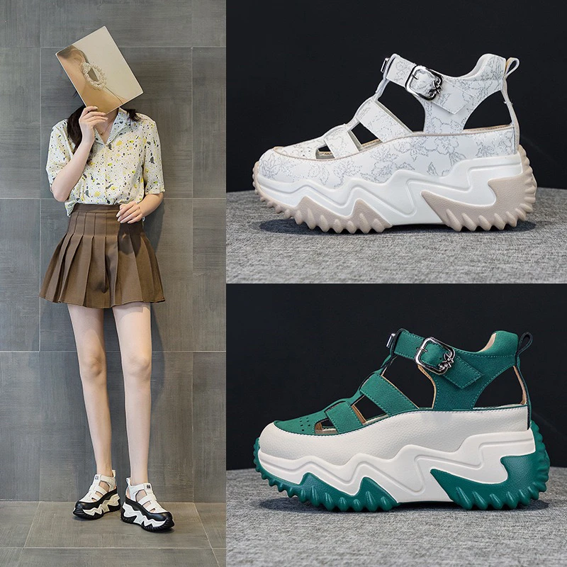 8801-2内增高7CM老爹鞋女 2025夏季新款百搭韩版厚底镂空透气外穿