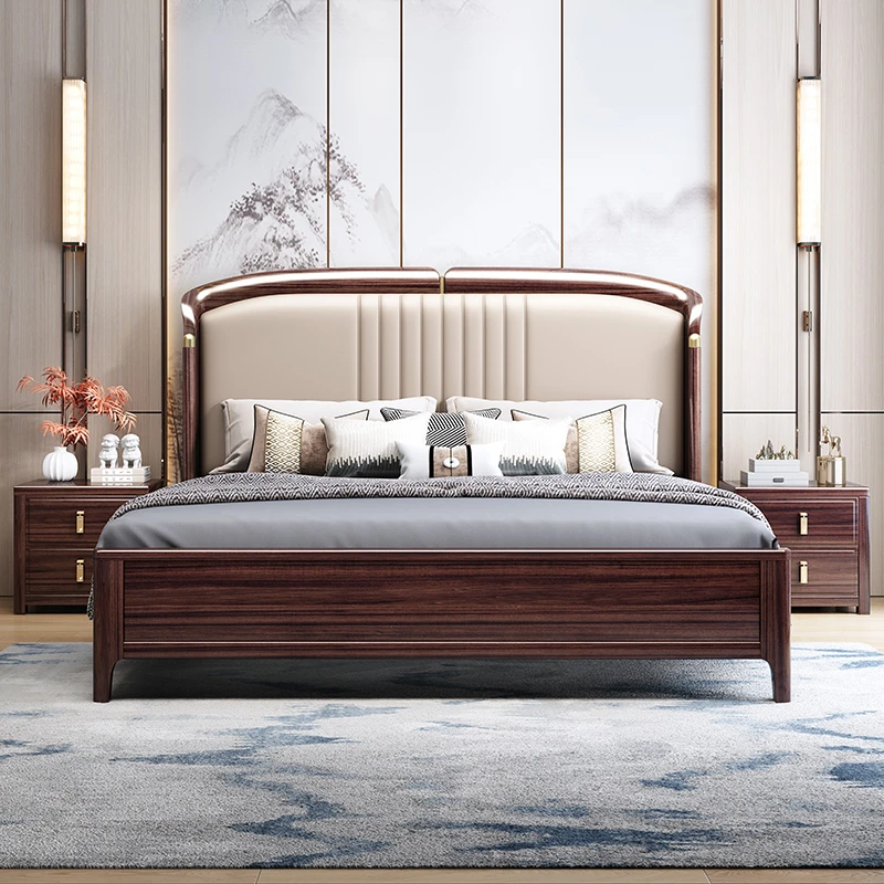 厂家直销乌金木实木床新中式经济型高箱储物婚床双人床