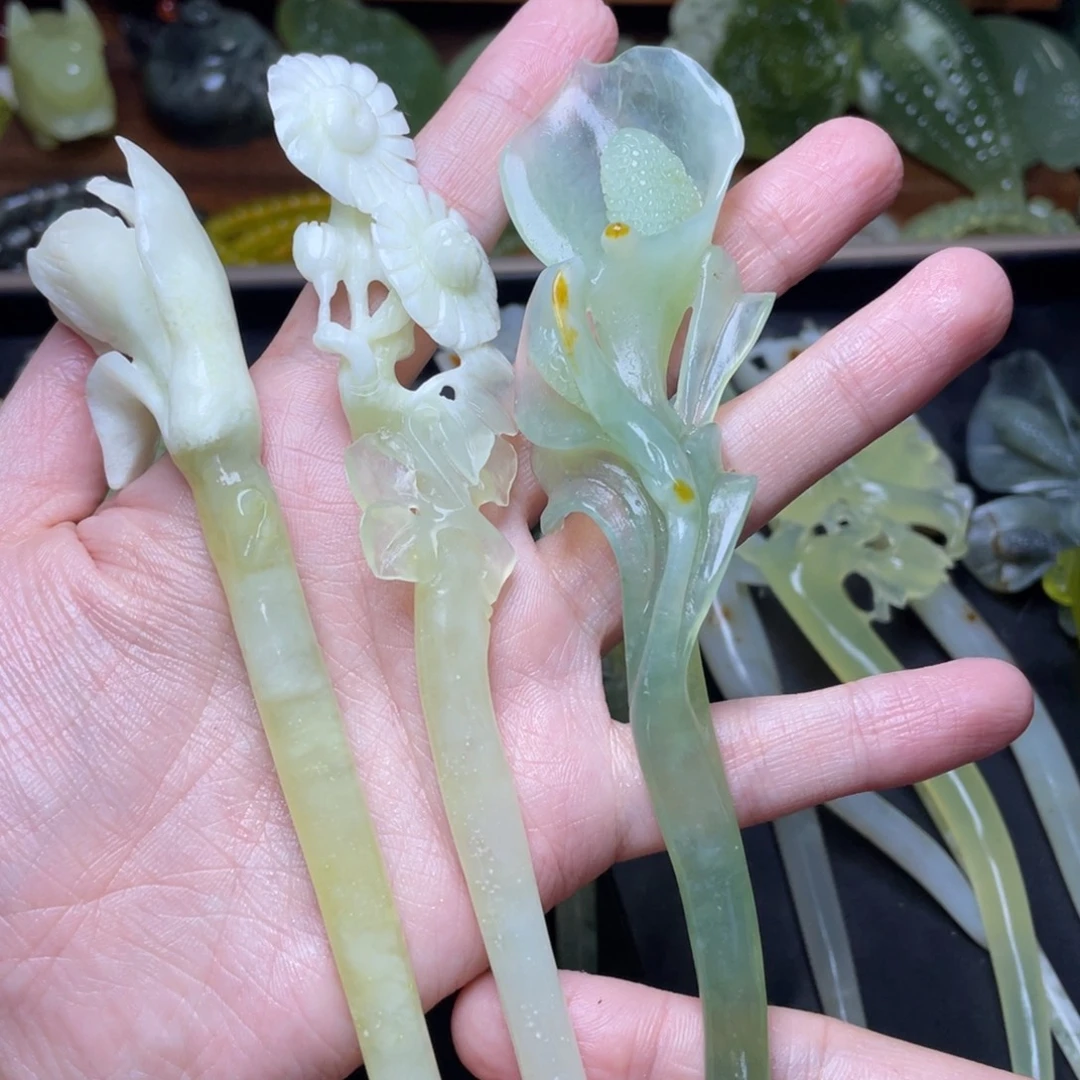 用***用未镶嵌蛇纹石玉发簪