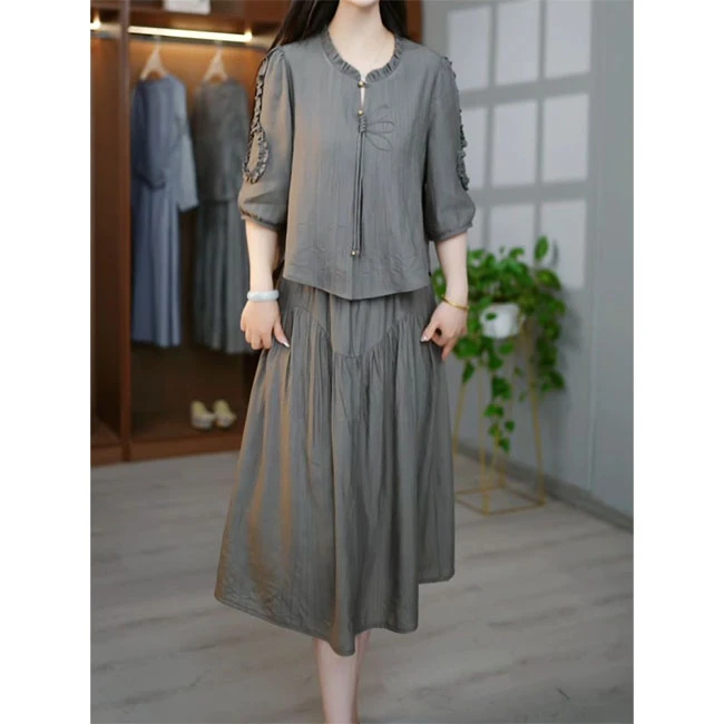 L8444  假两件洋气新中式显瘦透气连衣裙2025年春夏新款高档显瘦