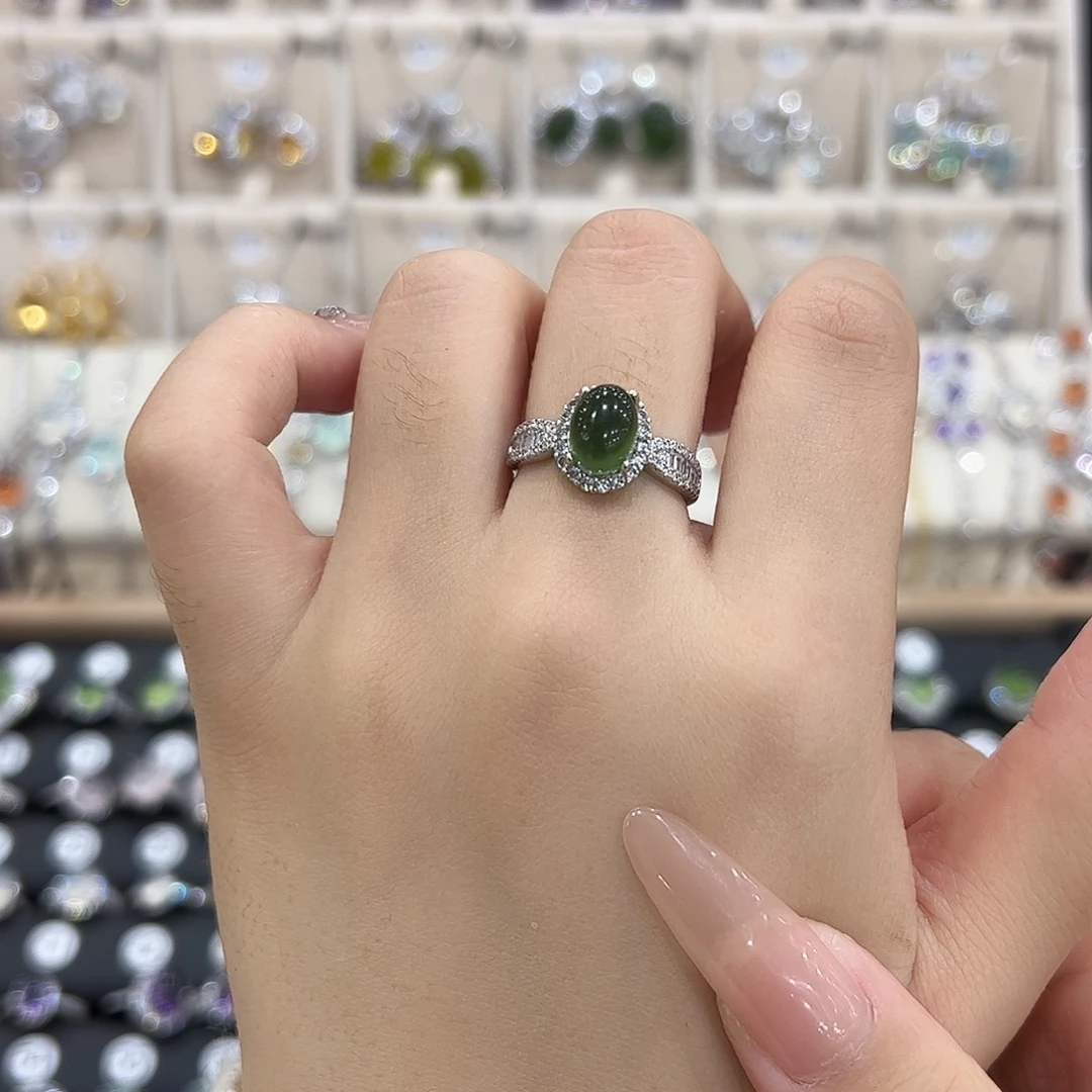 蛇纹石玉银S925镶嵌戒指经典小蛮腰