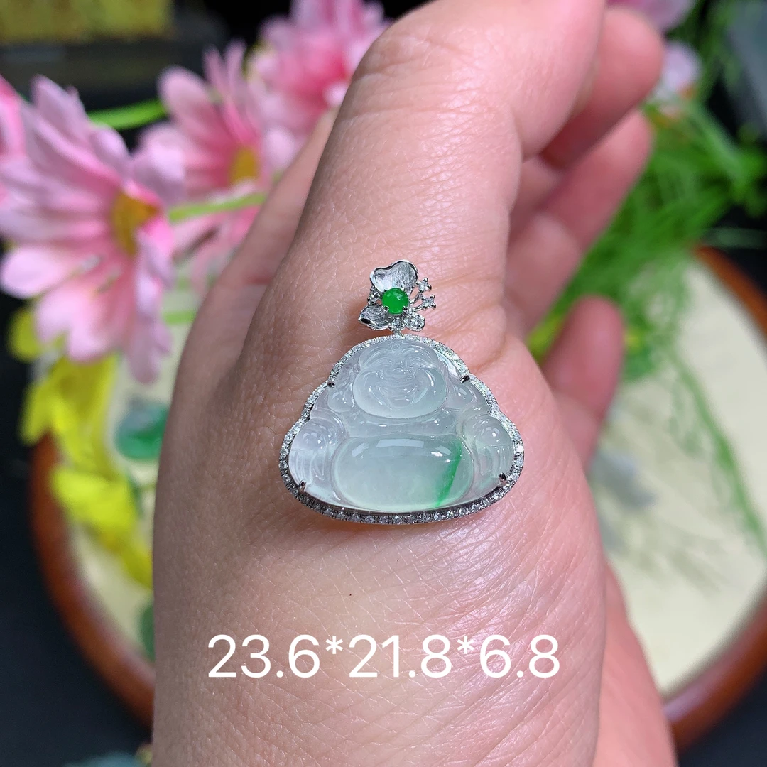 缅甸翡翠A货冰种飘绿佛公飞吊坠挂件水润满绿精冰气冰透妈妈绿色