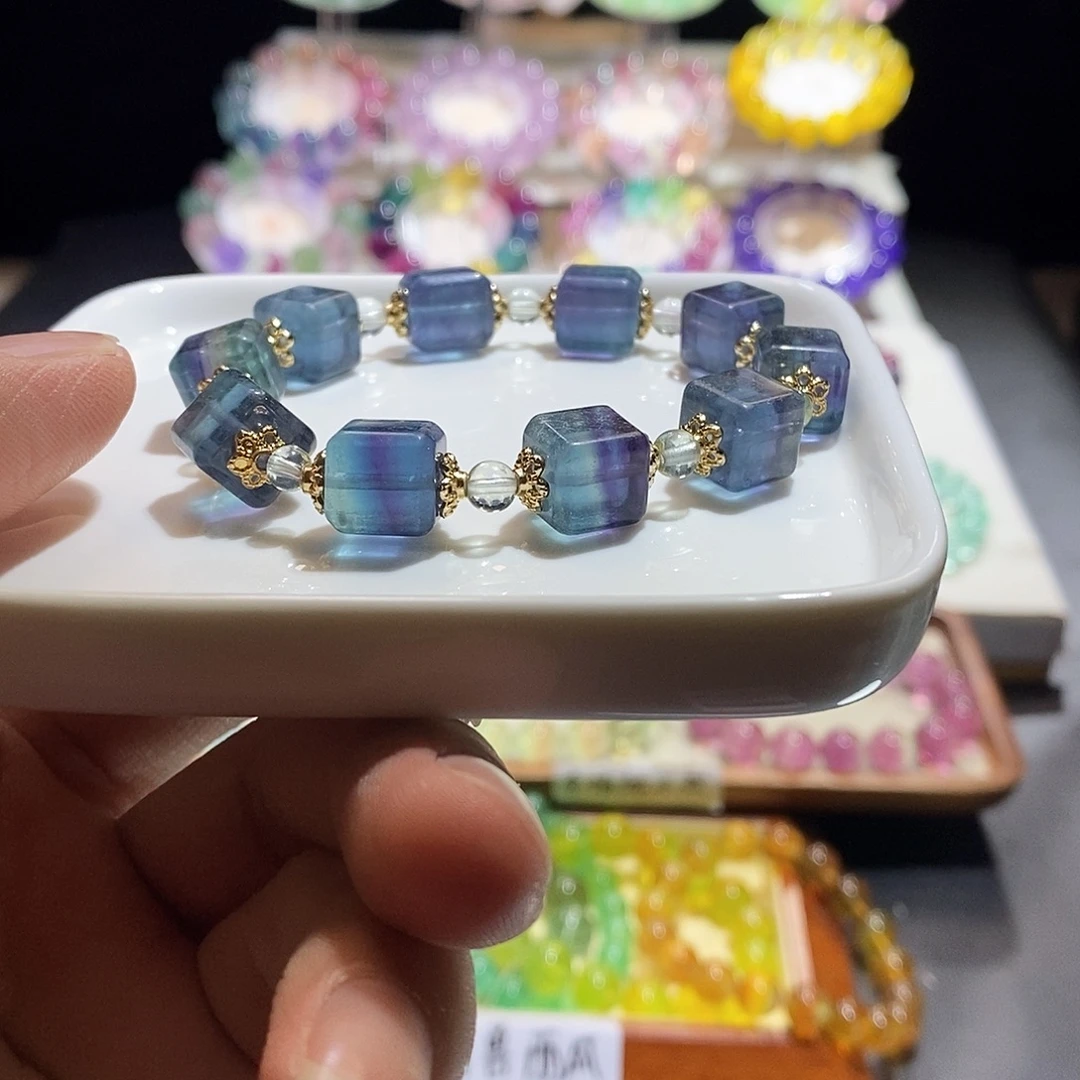 手链未镶嵌萤石鬼蓝色单圈方糖10mm