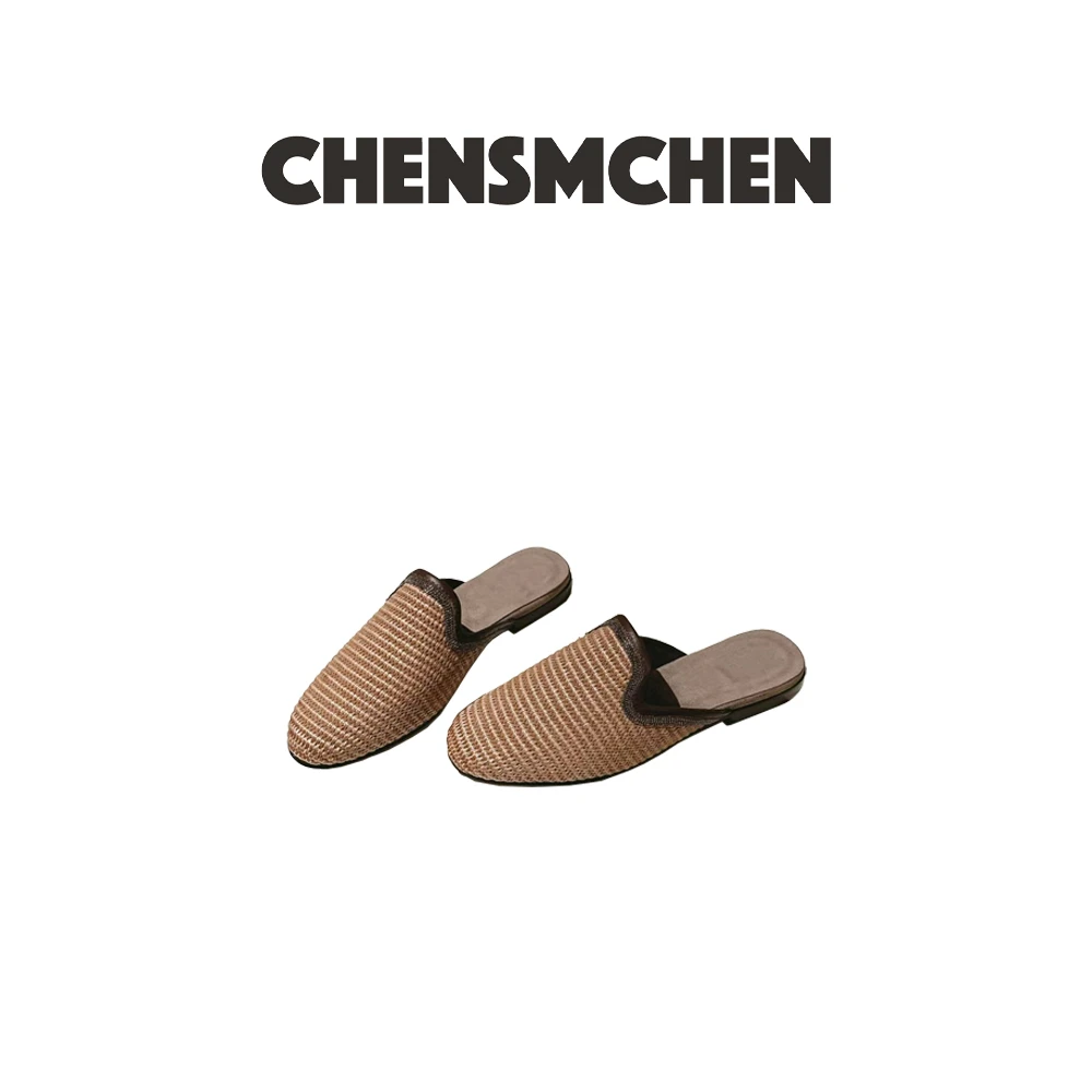 CHENSMCHEN 手工串珠链包头穆勒平底编织半拖7008