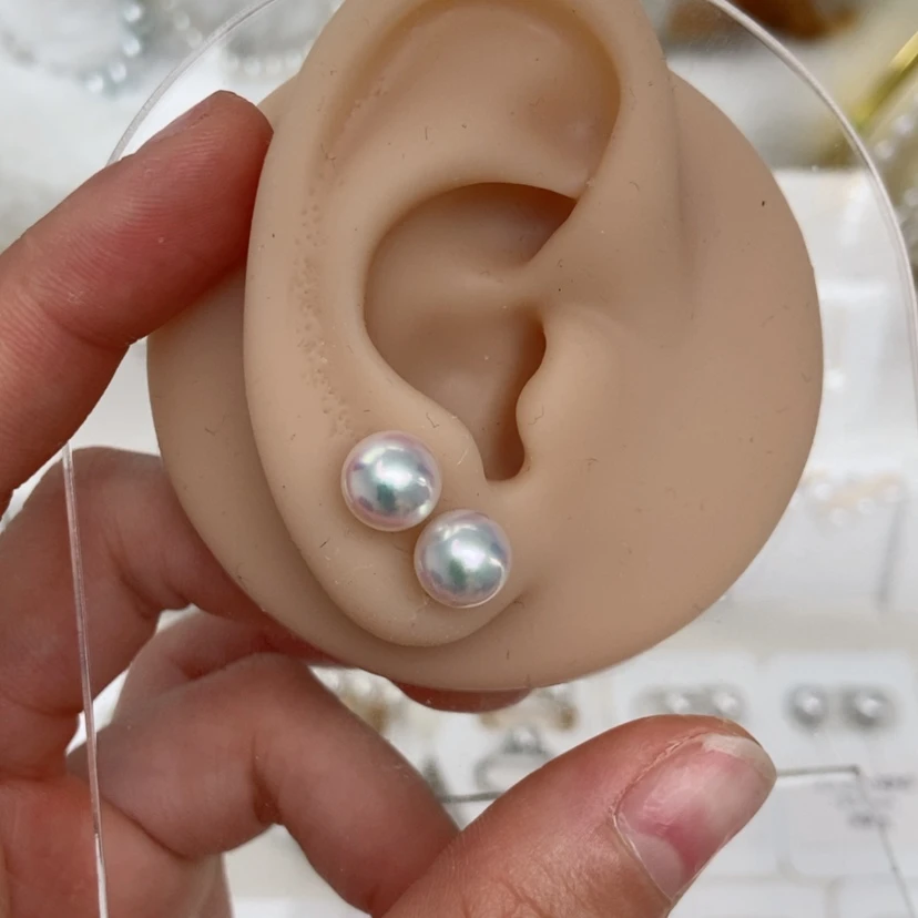 【闪购商品】海水珍珠耳钉18K金镶嵌7.5-8天女福利