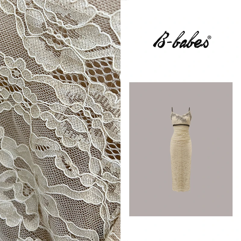 B-babes【美人如月】气质款国风新中式刺绣微胖显白吊带蕾丝中长裙