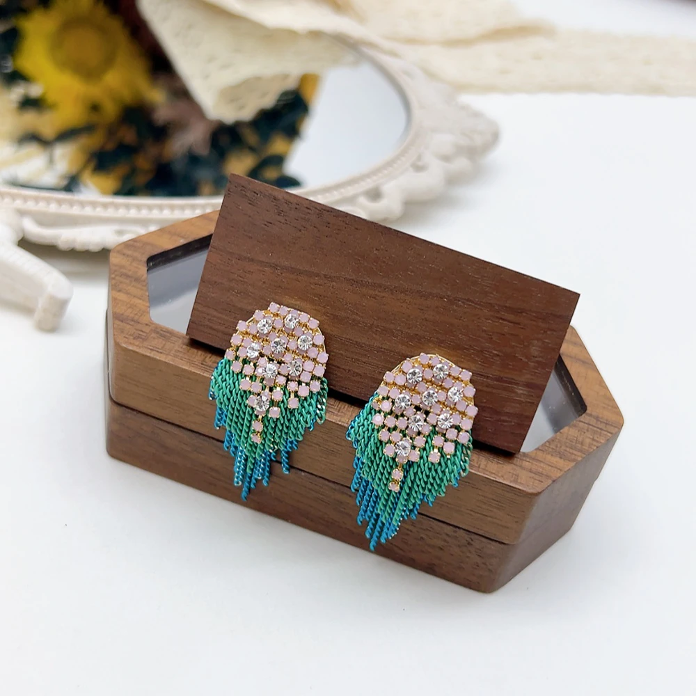 铜合金仿水晶耳饰 银针 03005 好啊商店 时尚流苏耳钉-绿