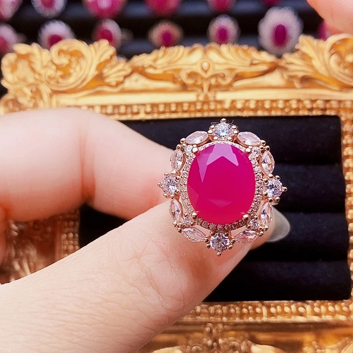 戒指红宝石银S925镶嵌