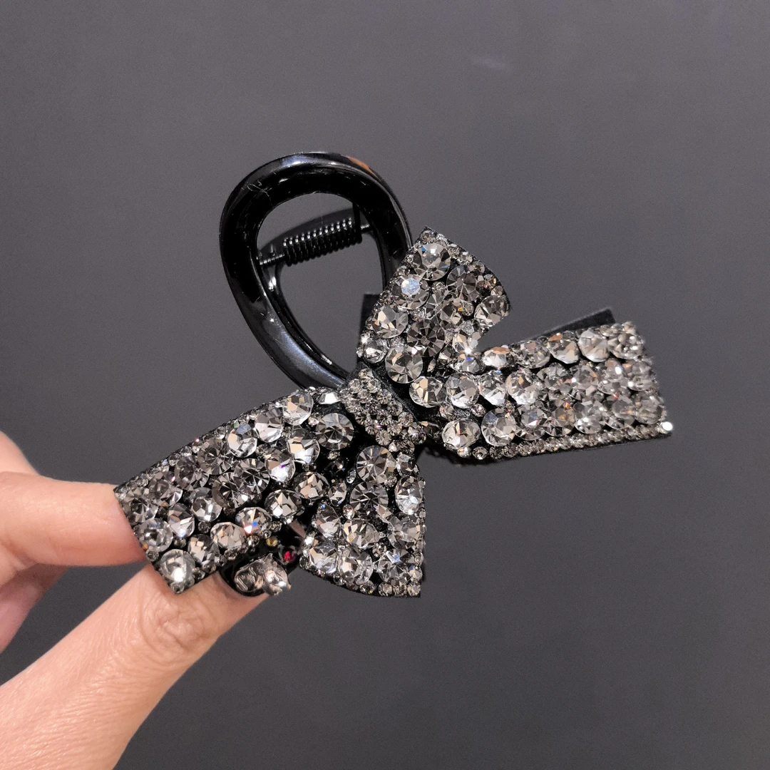 爆款闪钻蝴蝶结抓夹后脑勺盘发鲨鱼夹韩版头饰时尚百搭发卡简约