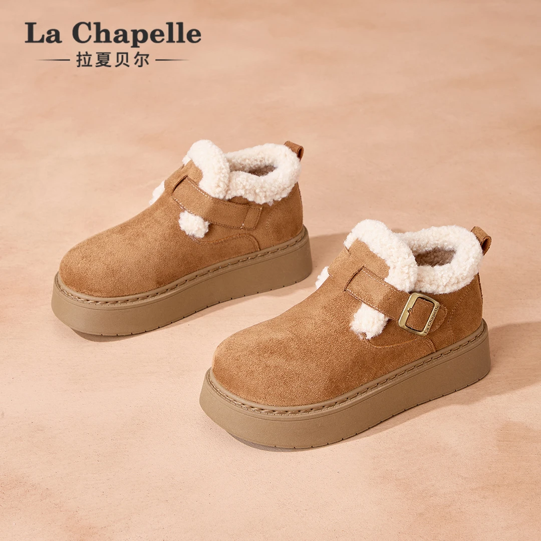 拉夏贝尔加绒勃肯鞋女2025新款冬季东北加厚保暖棉鞋女厚底雪地靴
