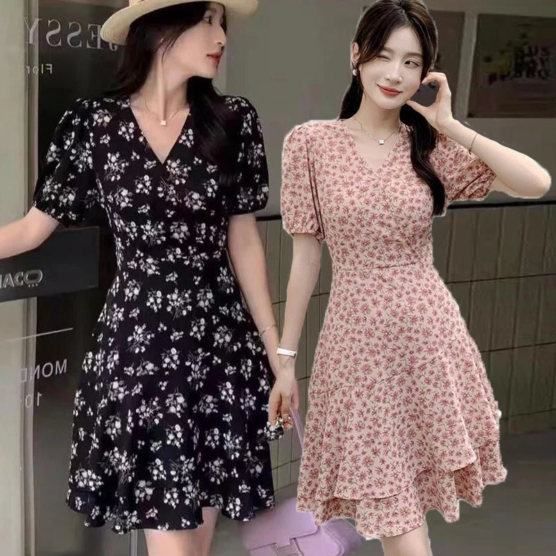 碎花裙女2025夏季新款洋气收腰减龄连衣裙中长款宽松显瘦气质裙子