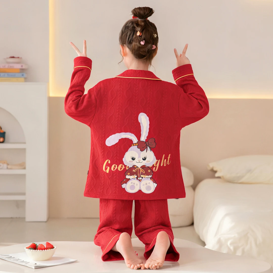 bejirog/北极绒中小童可爱可外穿新春款纯棉睡衣女童亲子款家居服