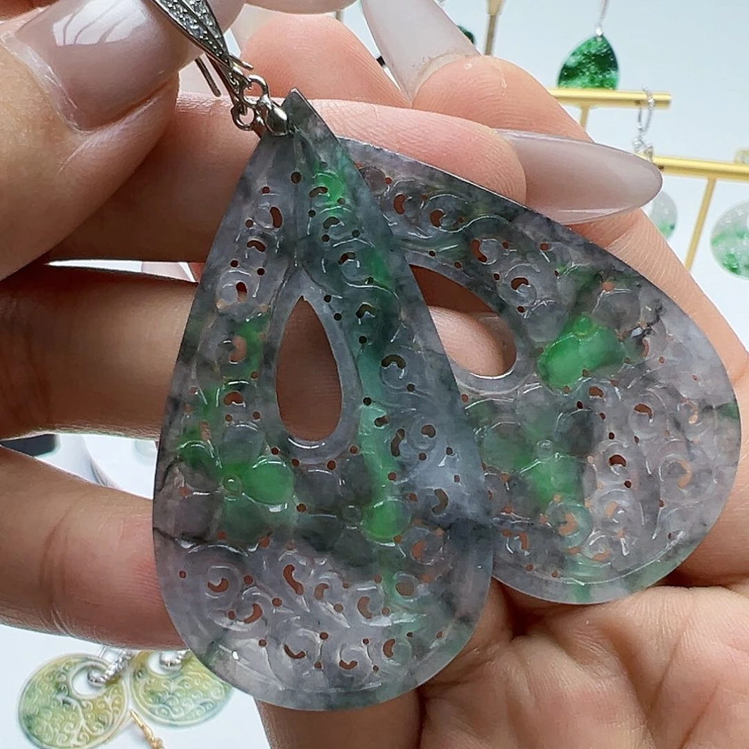 银S925镶嵌翡翠耳饰素**尘天然缅甸A货翡翠