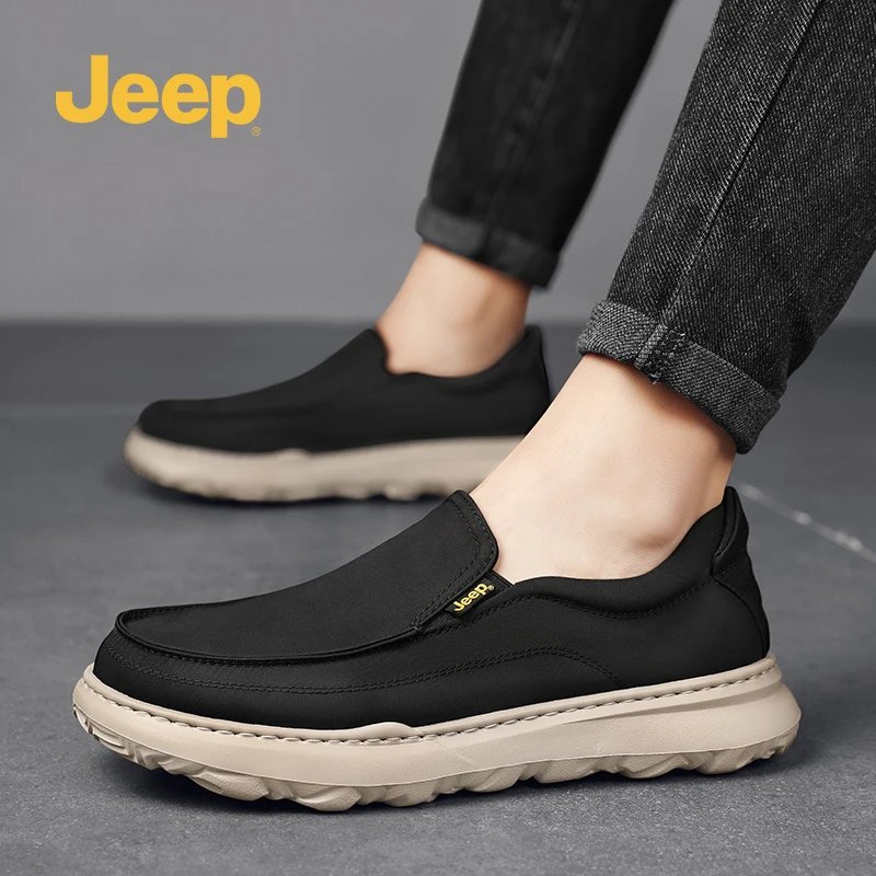 Jeep吉普休闲帆布鞋2025冬季新款耐磨防滑一脚蹬舒适软底男士布鞋