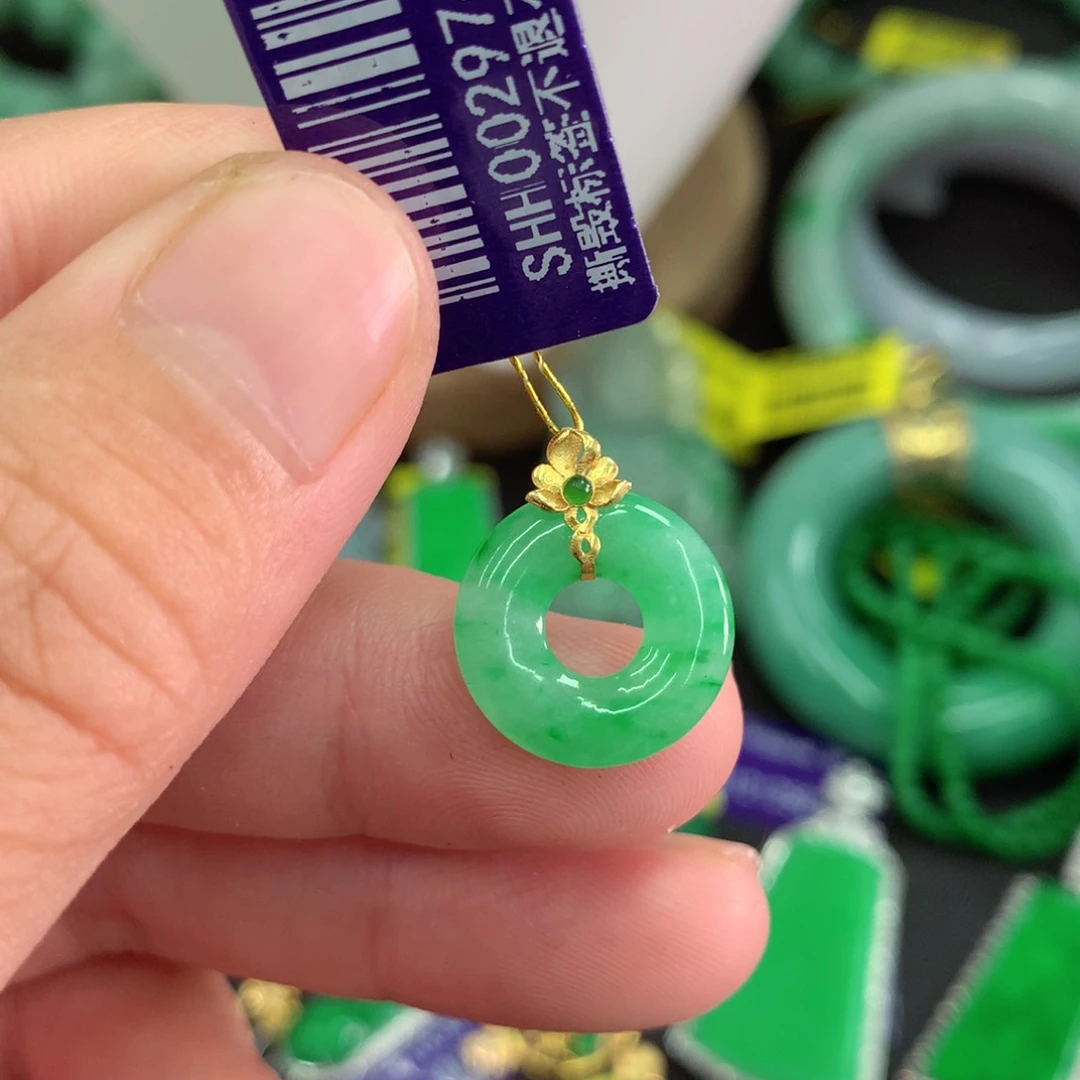 翡翠18K金镶嵌吊坠(不含链)素***8