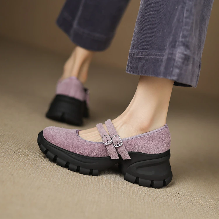 7cm 韩版简约百搭舒适厚底浅口玛丽珍鞋春季通勤休闲时尚高跟单鞋