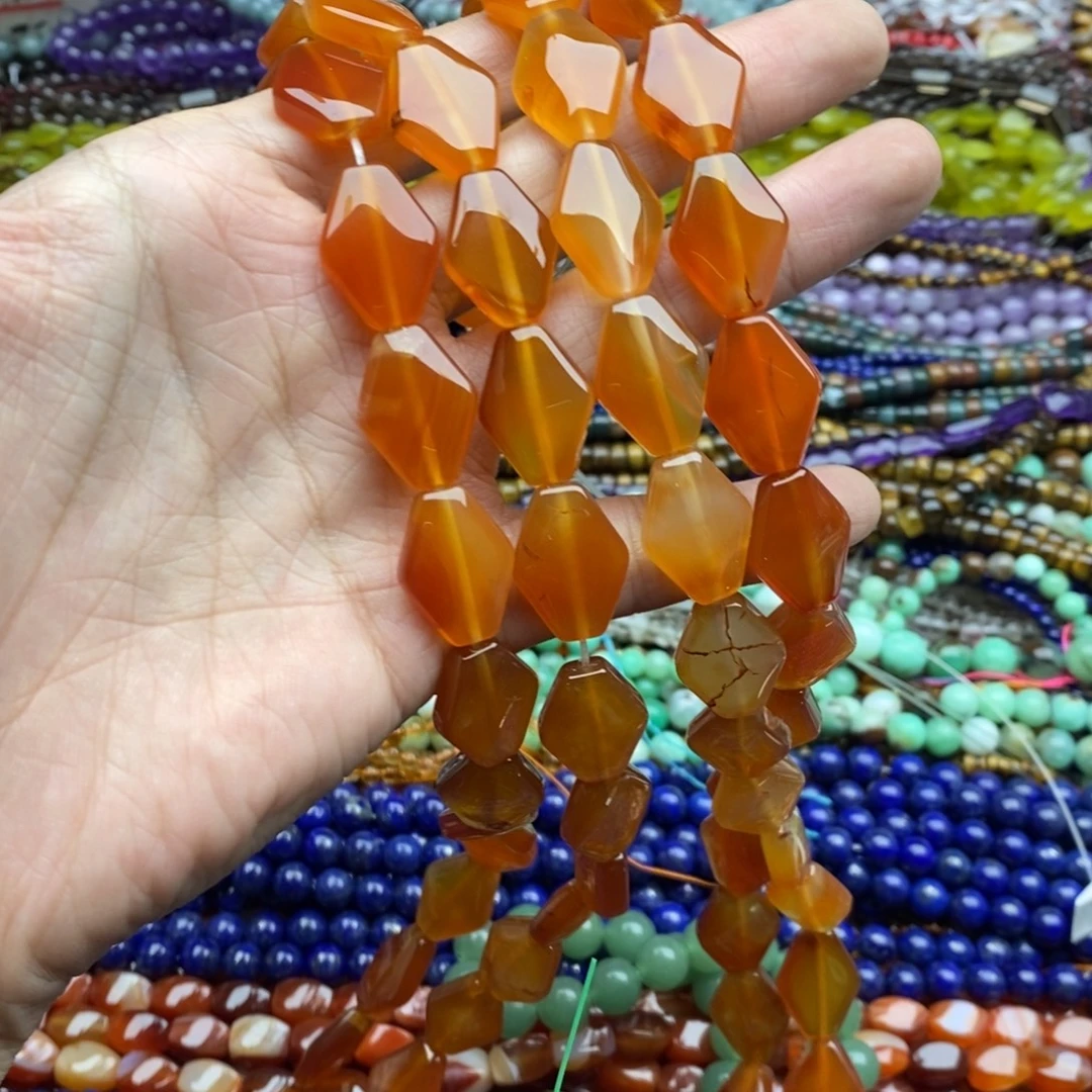 玛瑙/玉髓合金珠宝半成品一条天然红玛瑙菱形S243