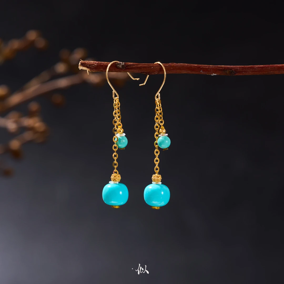 【清风晚】·似梓珠宝· 18K绿松耳钩  XYGD9990132-G