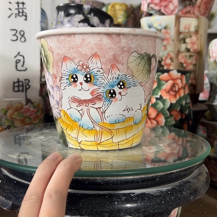 景德镇手绘花盆满38包邮偏远地区除外
