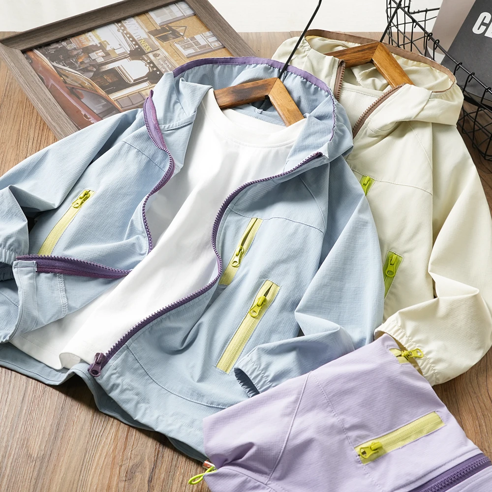 儿童夏季款多拉链休闲连帽防晒衣男童百搭拉链外套25X35