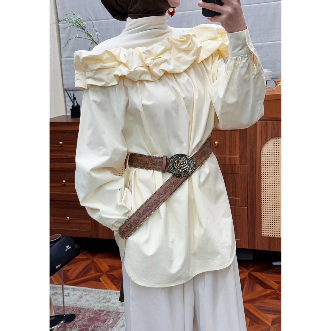 乙丝玛花边拼接衬衫假两件