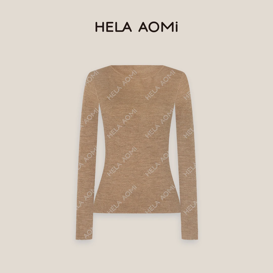 HELA AOMI“绵羊毛100% 水波纹”设计感轻薄一字领针织衫CY5CM33541