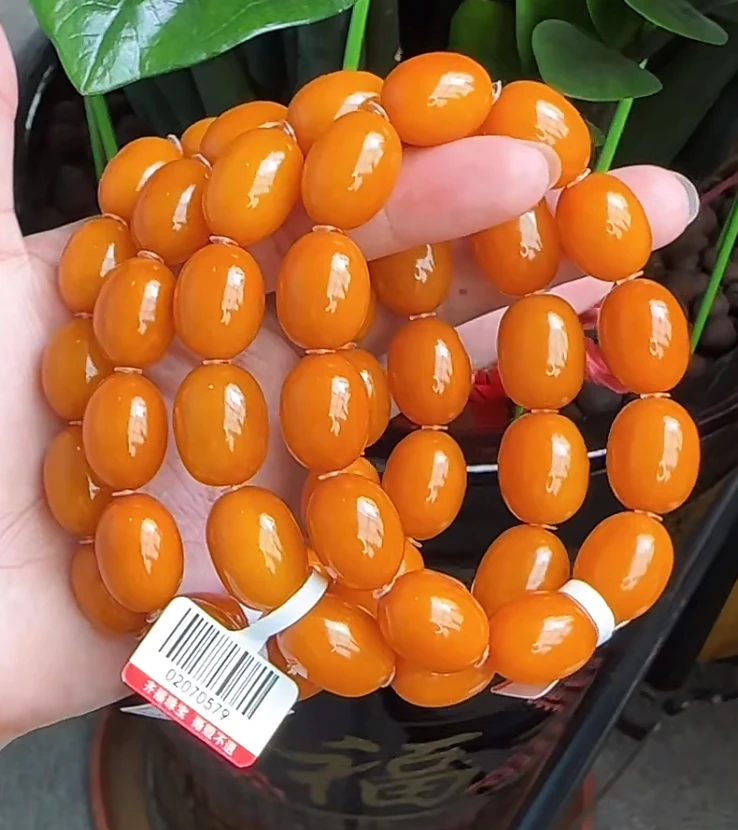 【齐福珠宝】TJ0579/13mm天然琥珀蜜蜡枣珠手串 （多样性发其一）