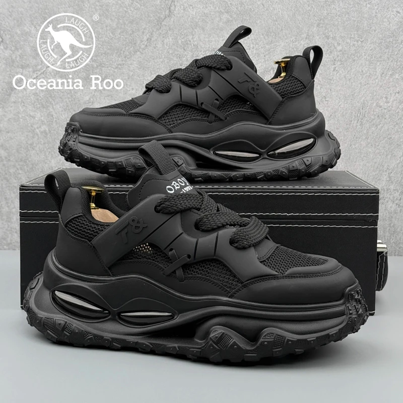 欧洲站男鞋2025新款夏季爆款厚底运动鞋网面透气内增高气垫老爹鞋