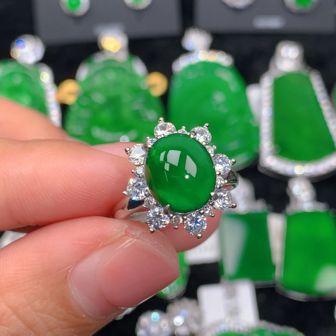 翡翠戒指银S925镶嵌翡翠