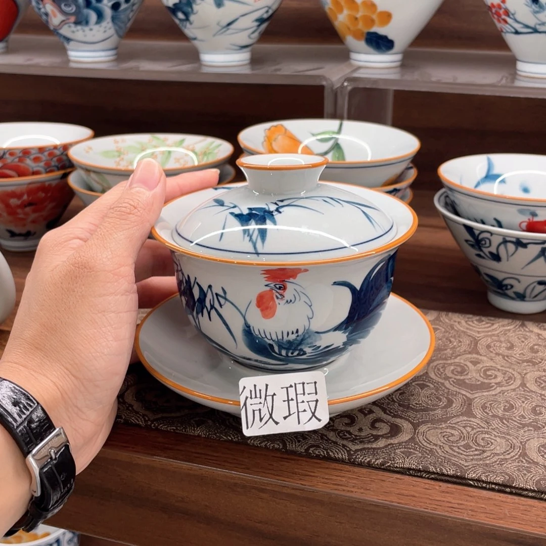 釉下手绘茶具微瑕