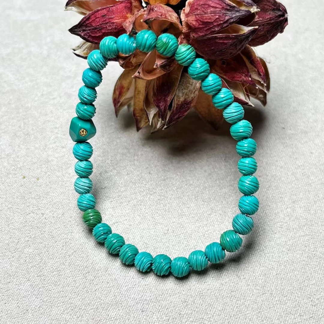 【壹芳珠宝】天然原矿绿松扭扭来财5mm手串/06