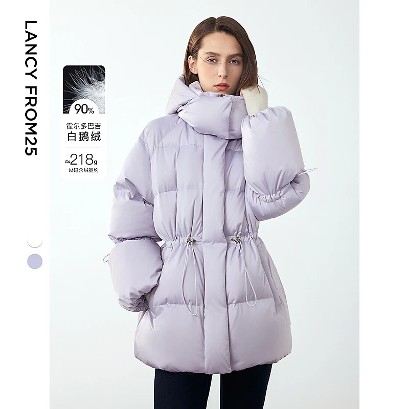 朗姿霍尔多巴吉白鹅绒设计感小众连帽外套女2024年冬季新款羽绒服