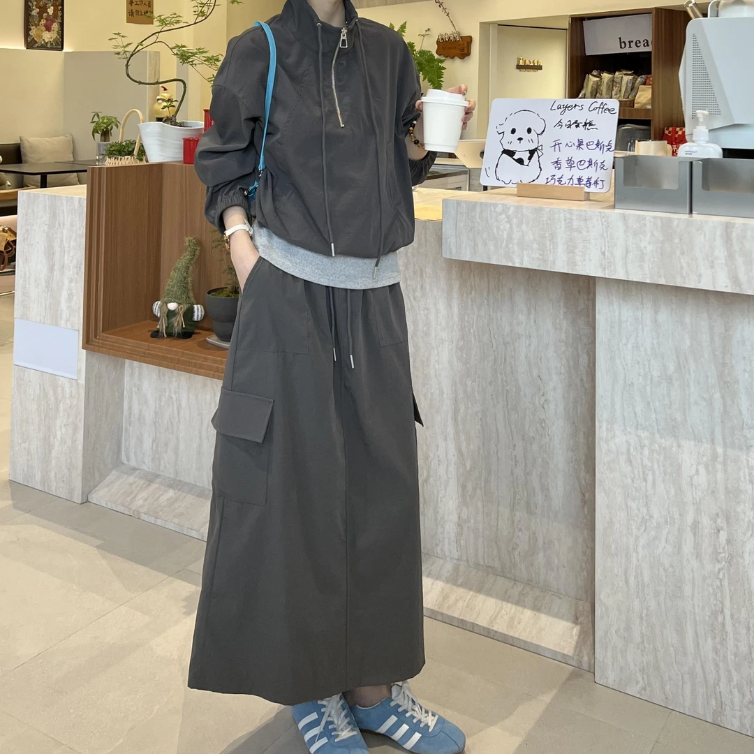 3.16【薇薇绮】立领半拉链下摆拼接卫衣半裙两件套装2025新款 D163