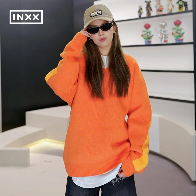 【INXX】潮牌新品撞色拼接套头针织衫宽松休闲男女同款XFF4065190