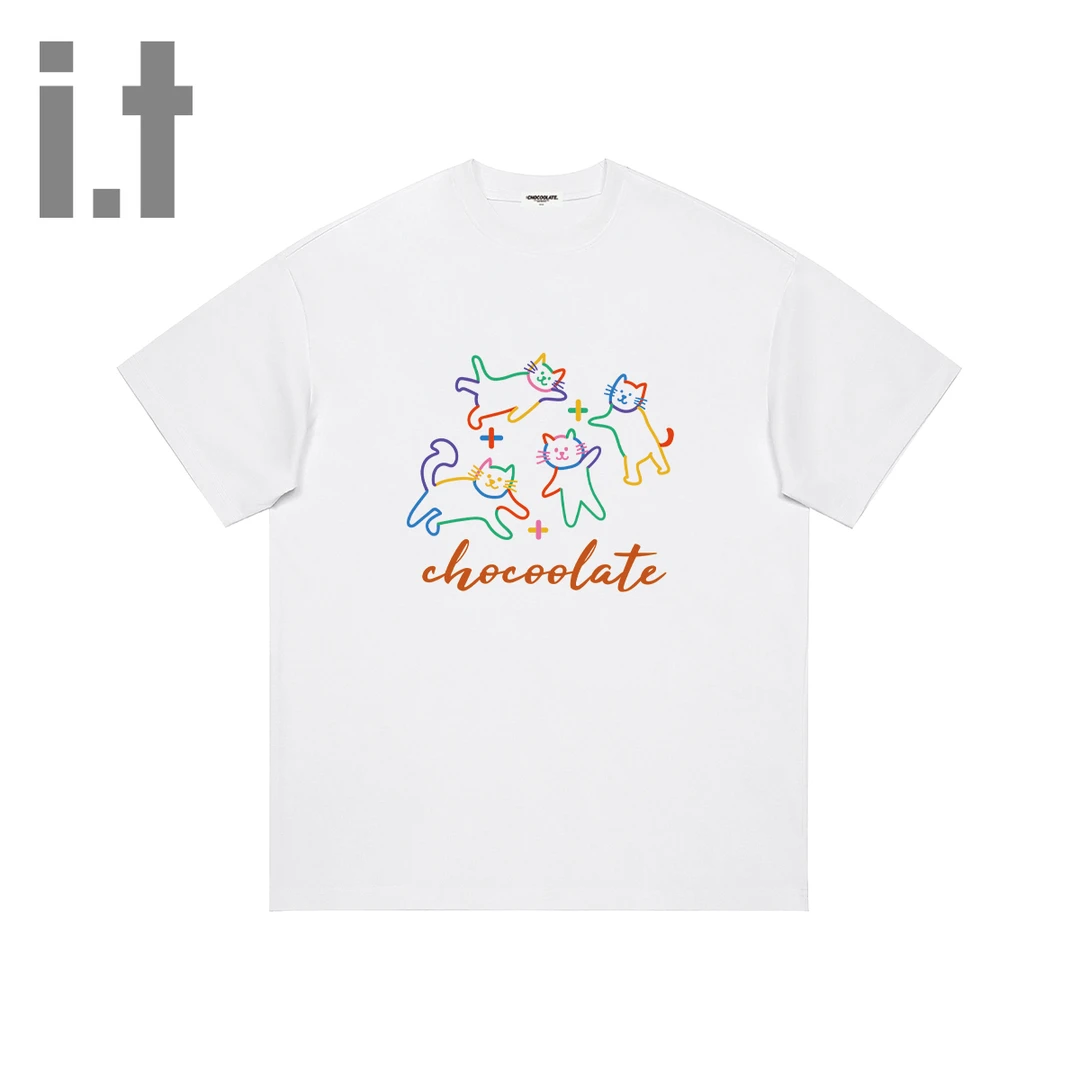 i.tCHOCOOLATE潮牌趣味印花白色短袖T恤男女同款情暴重工三本t恤
