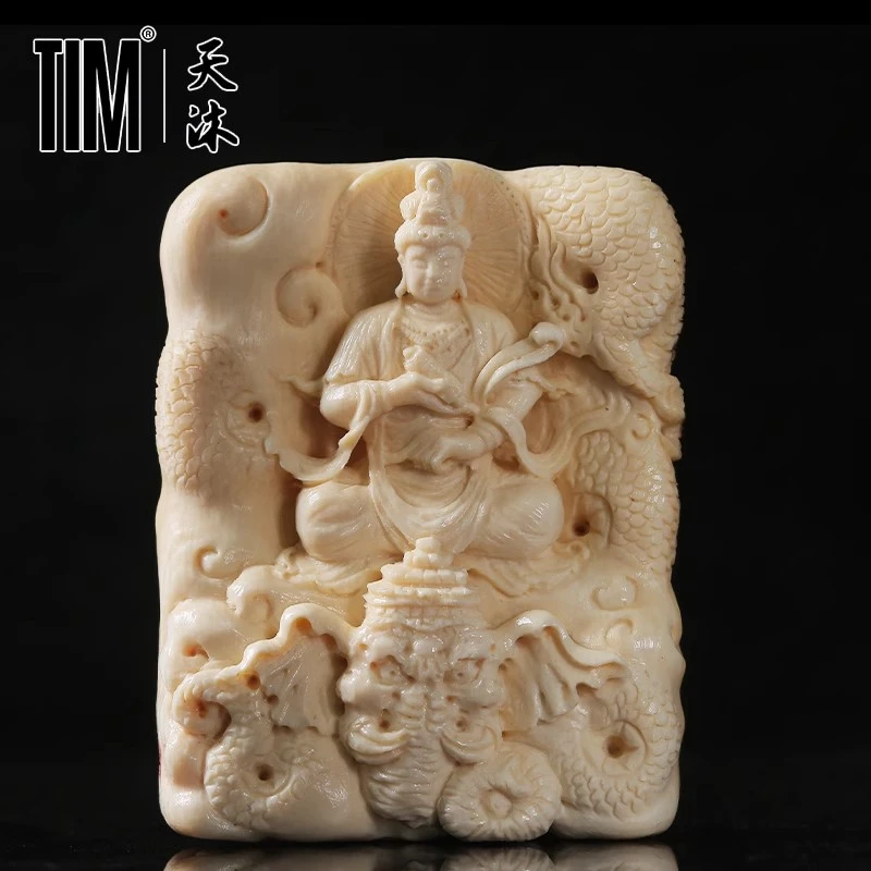 TIM猛犸象牙雨人大师冰料牙雕普贤菩萨吊坠属龙蛇本命佛挂件