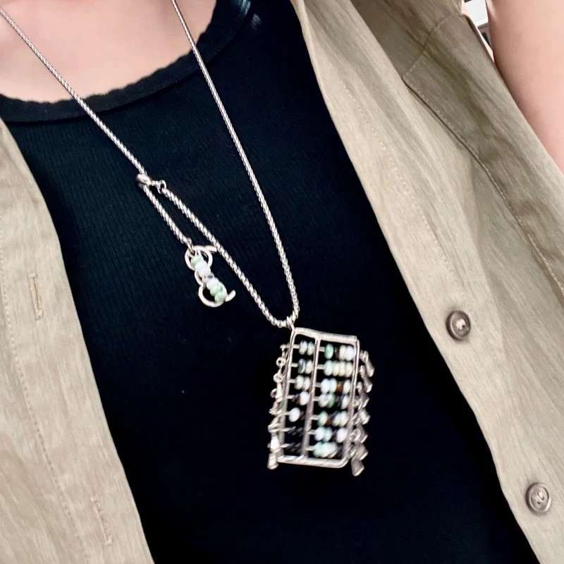 不锈钢吊坠 不锈钢算盘流苏吊坠项链轻奢高级感冷淡风毛衣链时尚i