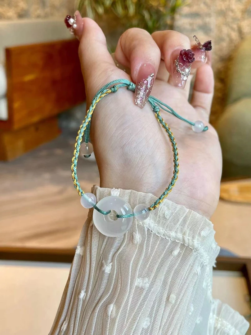 天然玛瑙平安扣手工缠丝简约复古时尚手绳饰品