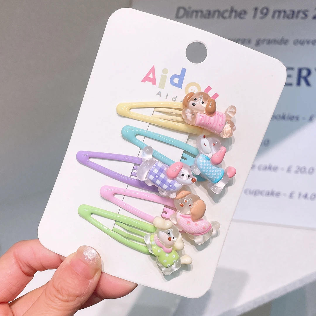 A-6882 ad 5个腊肠狗可爱卡通动物碎发耐用掰掰夹       发圈