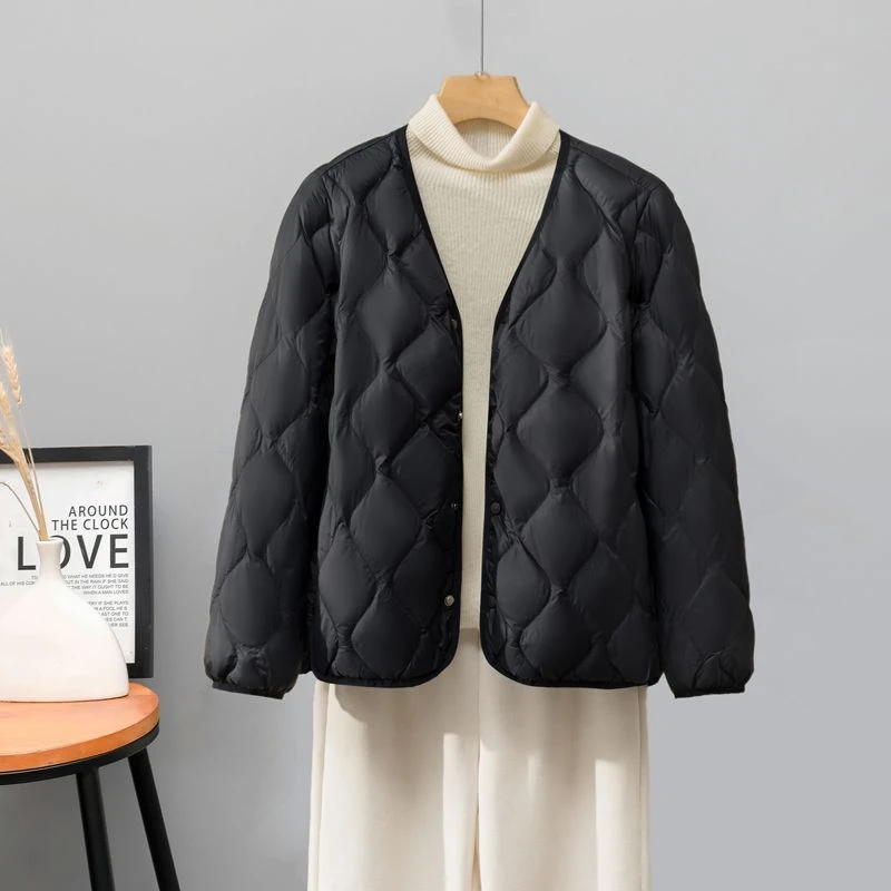 冬季白鸭羽绒服平湖90女新轻薄短款圆领领高端休闲夹克日韩版外套