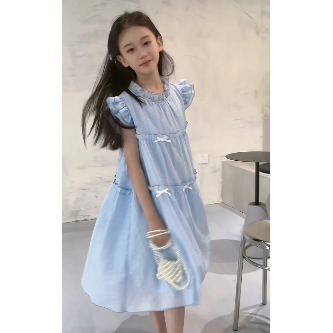 女童夏季连衣裙2025新款韩版夏装公主裙儿童莱赛尔天丝小飞袖裙子