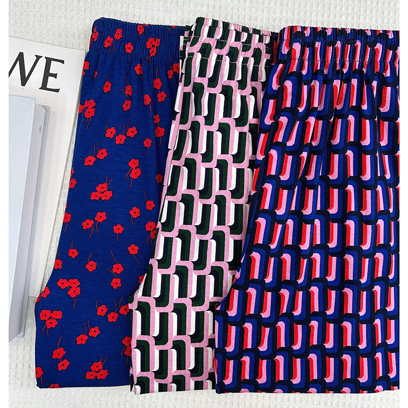 【芳华】彩色波普纹莫代尔空气无感女居家睡裤家居裤大码八分裤