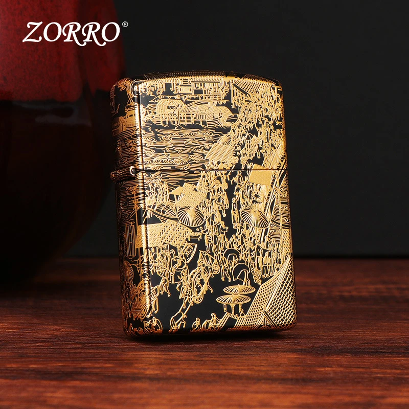 ZORRO/佐罗 鎏金清明上河图 煤油防风打火机 二代升级版国风系列