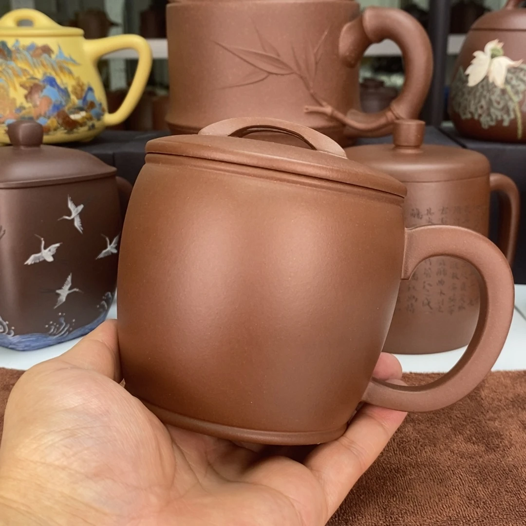 茶杯紫砂紫泥汉瓦盖杯