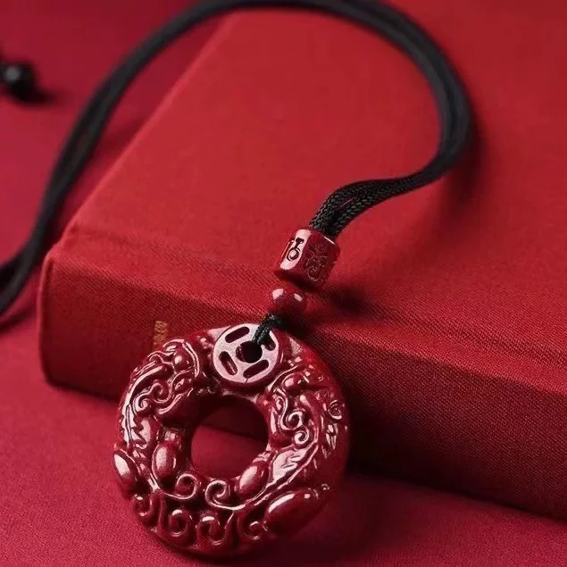 含辰砂工艺品朱砂正品双貔貅平安扣