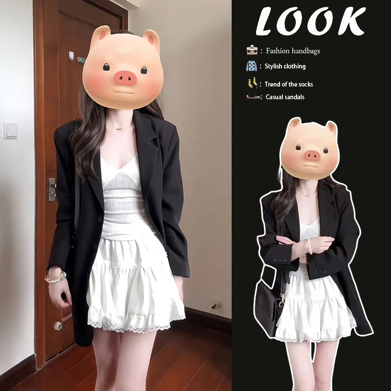 春季穿搭一整套2025新款韩版时尚洋气西装外套吊带内搭短裙三件套