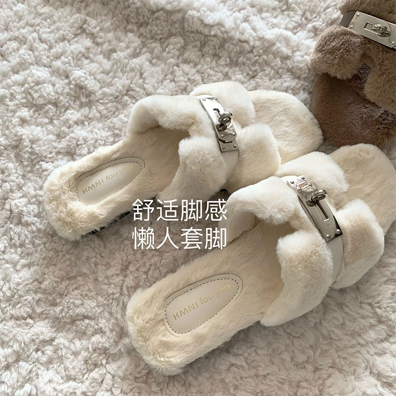 优雅！气质！温柔老钱风~INS露思毛毛拖鞋女2025秋冬季慵懒高级感