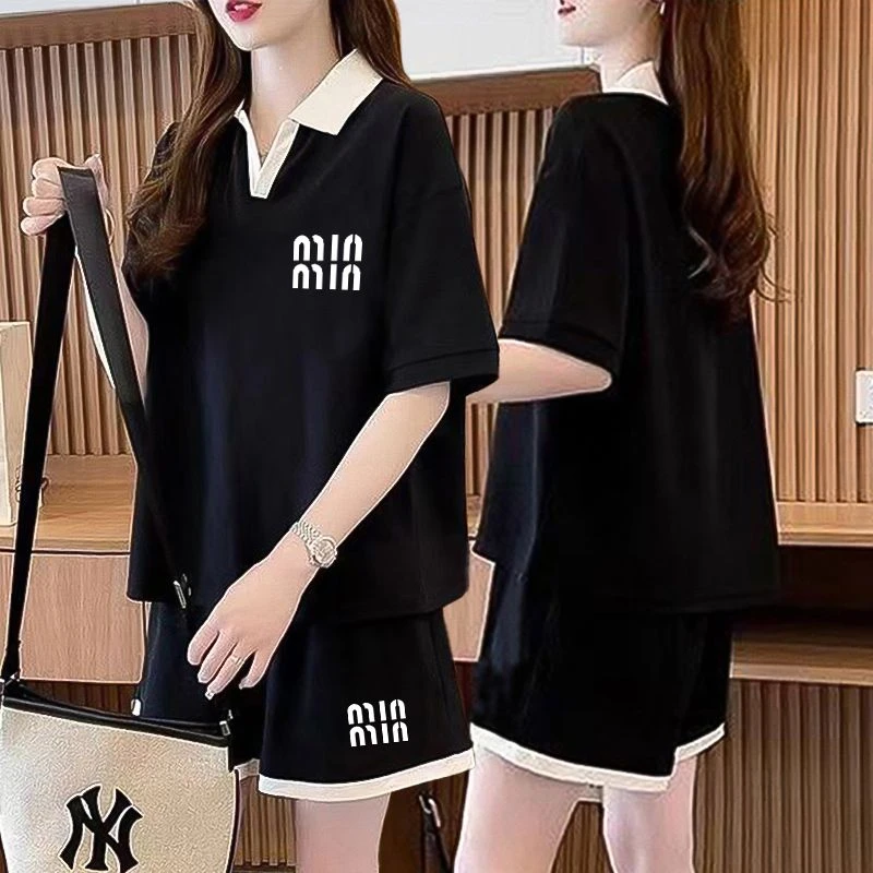 胖mm大码网红纯棉显瘦休闲运动套装女夏季新款韩版短袖短裤两件套