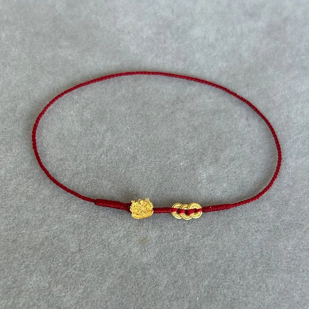 铜合金手链 小龙牌素红绳手链女生肖龙金色小隔片编织手绳本命年